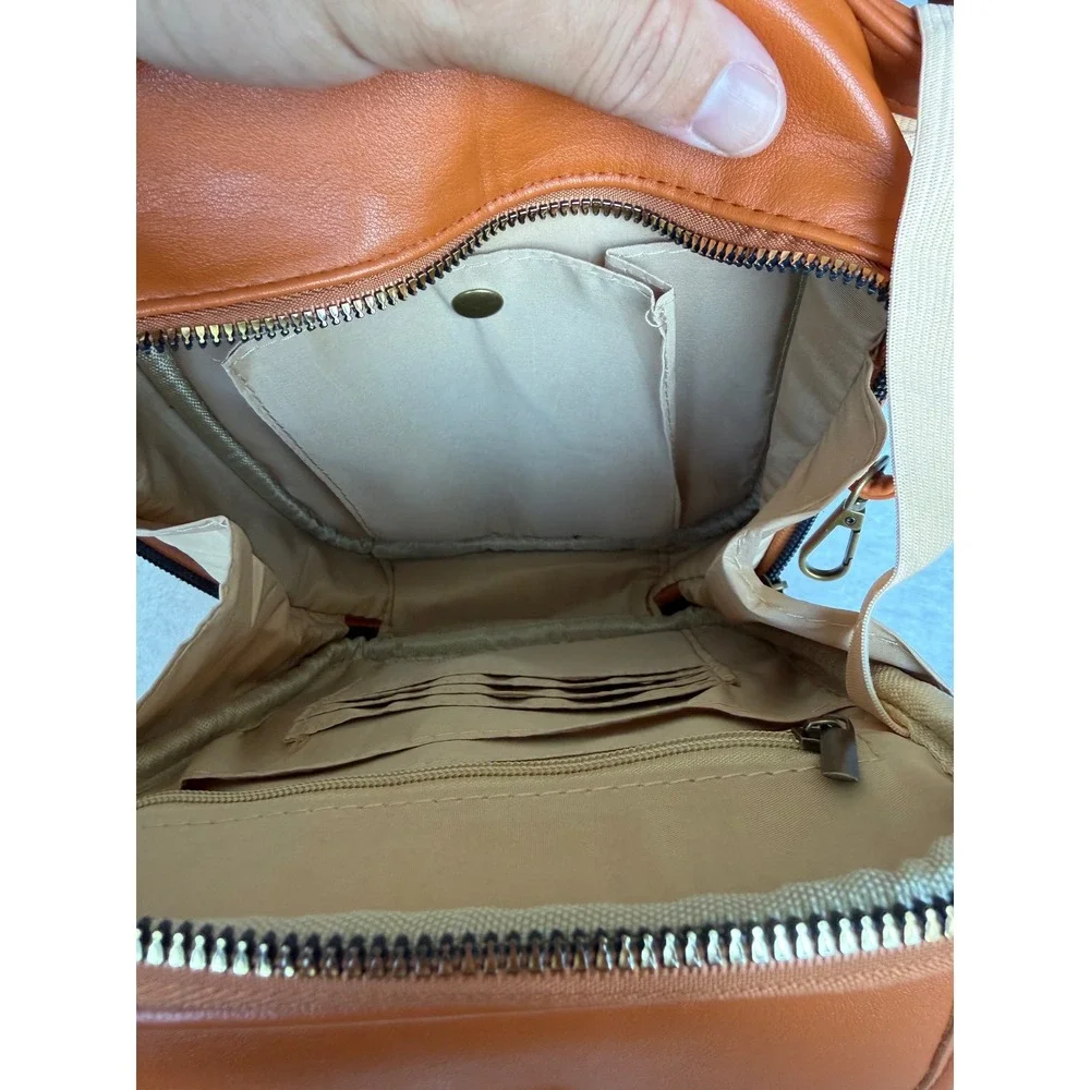 Cognac Faux Leather Crossbody Organizer Bag Buckle Accent Brown Messenger Small